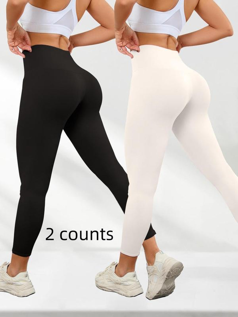 Women'S Solid Tight High Waist Sports Leggings, Quick Drying Breathable Comfortable Skinny Pants for Yoga Gym Workout Running, Ladies Sportswear Clothing for Indoor Outdoor Wear, Tummy Control