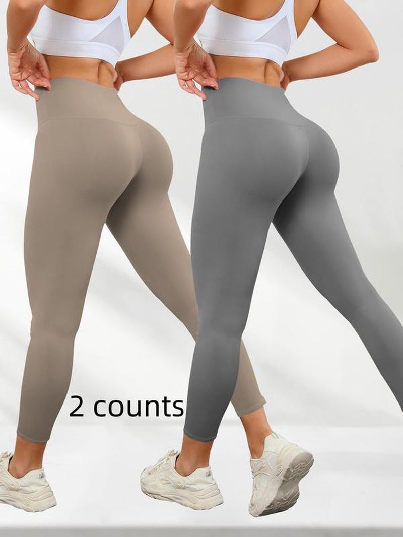 Women'S Solid Tight High Waist Sports Leggings, Quick Drying Breathable Comfortable Skinny Pants for Yoga Gym Workout Running, Ladies Sportswear Clothing for Indoor Outdoor Wear, Tummy Control
