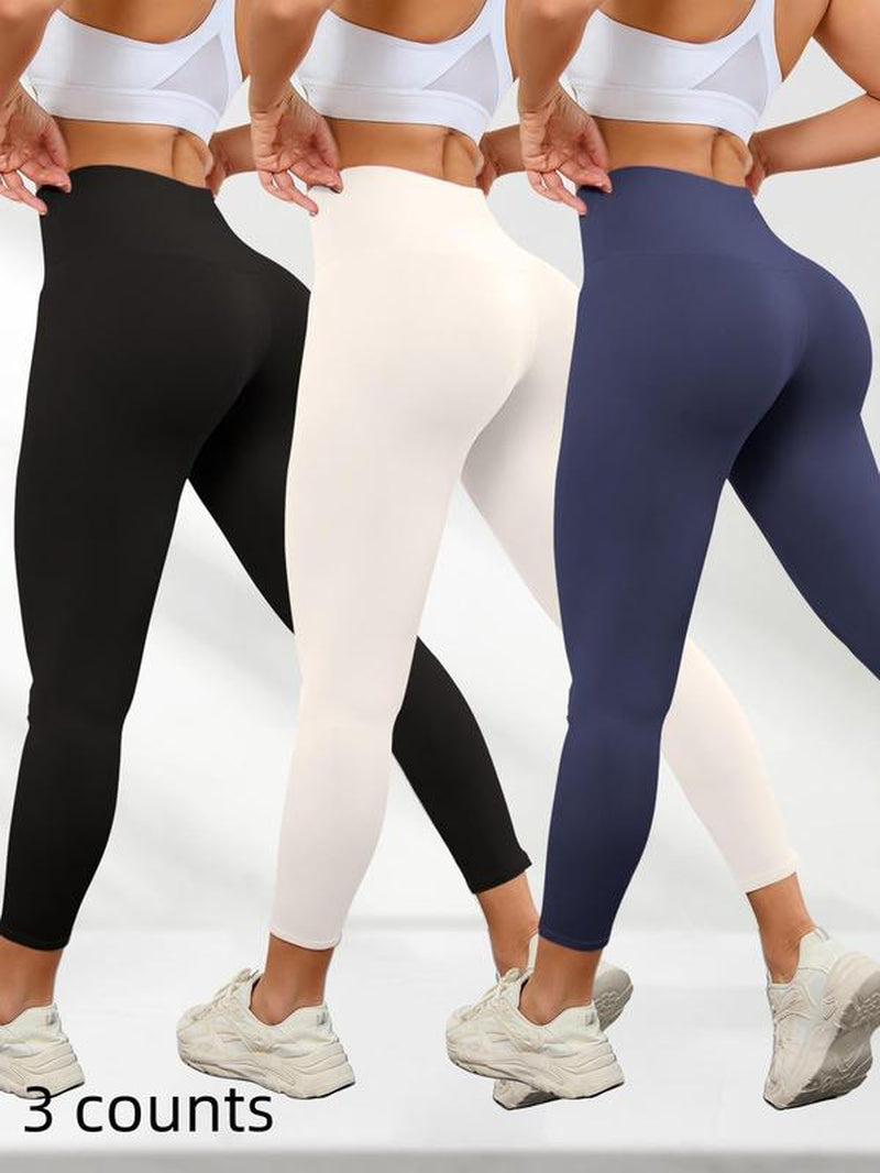Women'S Solid Tight High Waist Sports Leggings, Quick Drying Breathable Comfortable Skinny Pants for Yoga Gym Workout Running, Ladies Sportswear Clothing for Indoor Outdoor Wear, Tummy Control