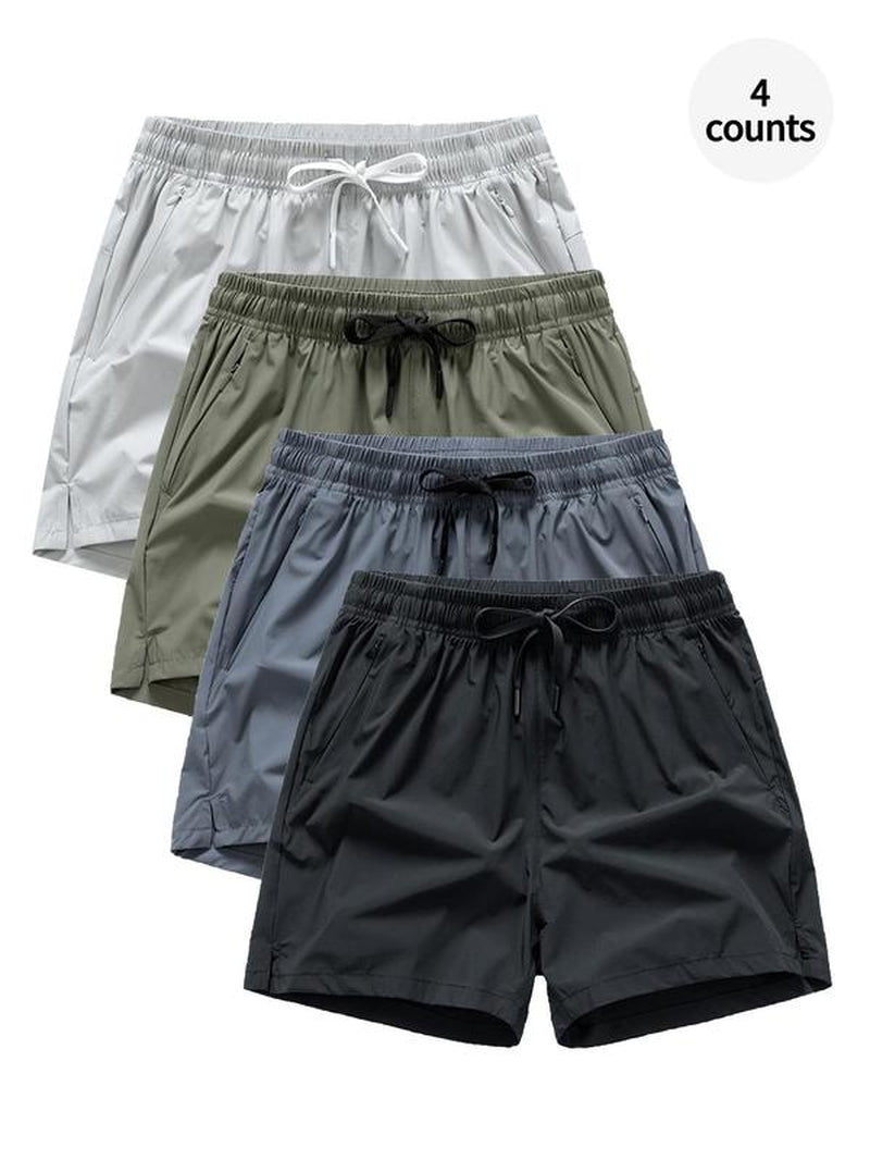 Men'S Solid Drawstring Waist Sports Shorts, Loose Quick Drying Breathable Sports Bottoms, Summer Athletic Running Shorts, Zipper Pocket Design Sports Gym Clothes